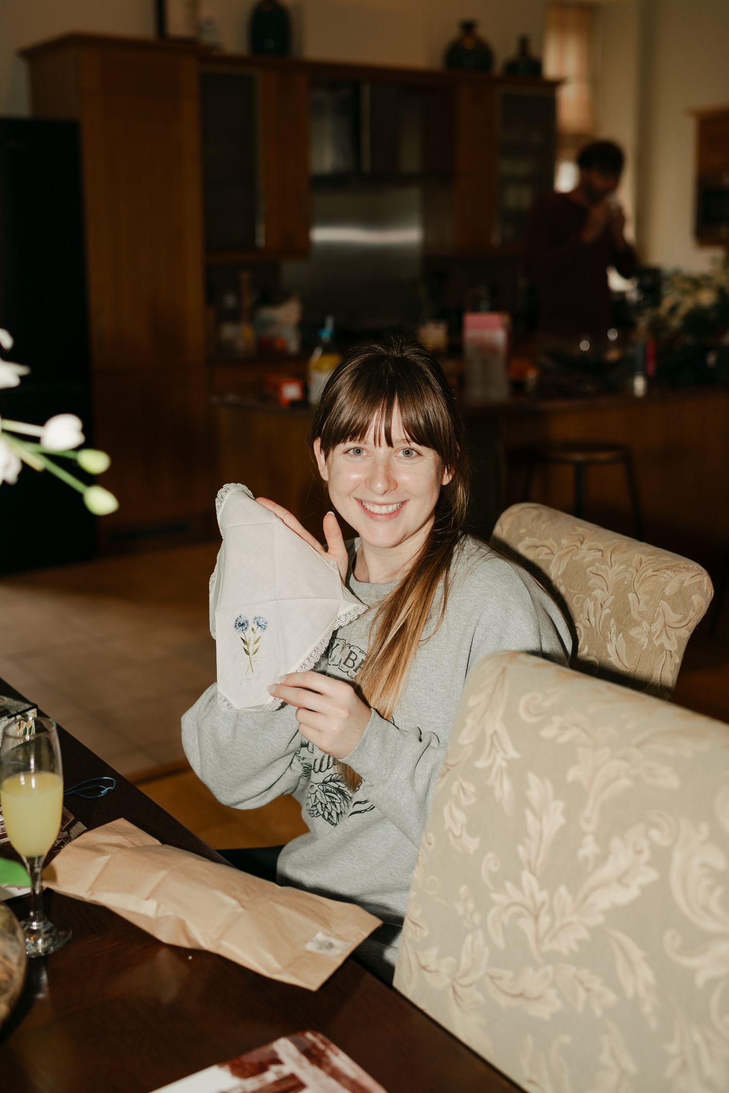 girl holding a handkerchief