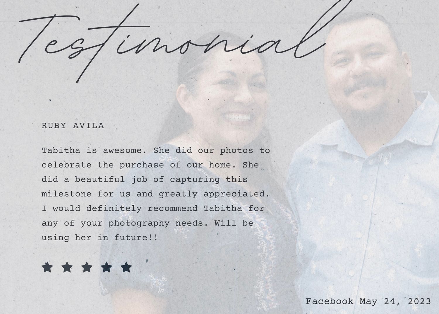 Customer feedback section with blurred background and 5 star rating display.