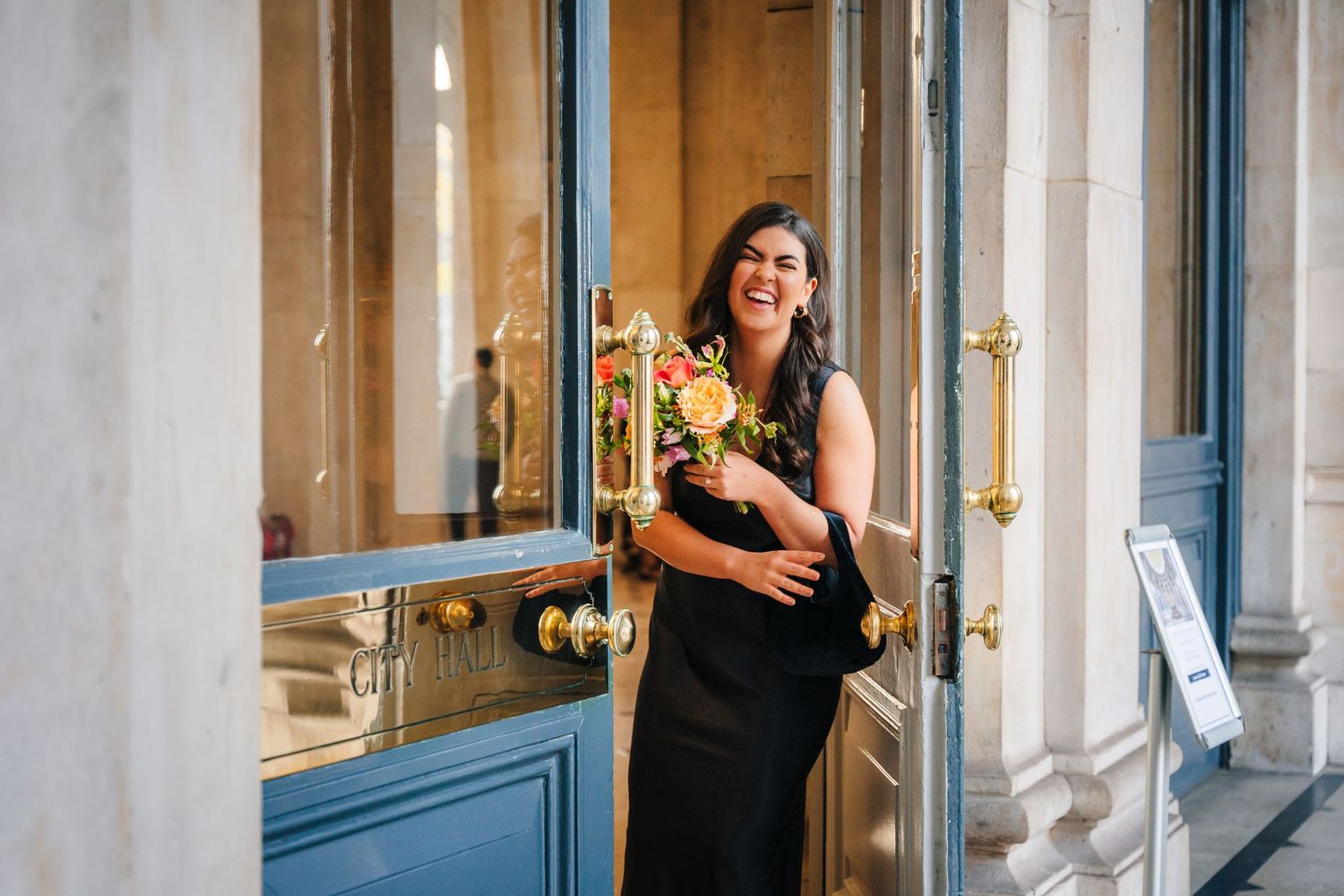 Series of candid shots showing someone entering through an elegant blue door.Wedding photographer dublin