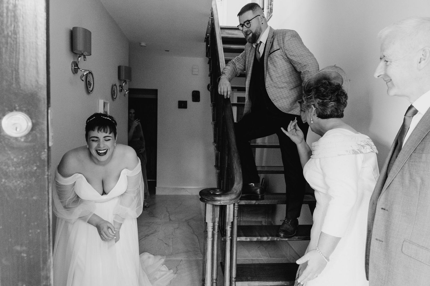 A joyful wedding collage showing candid moments of love and celebration in black and white photos.Millhouse slane wedding photographer dubli