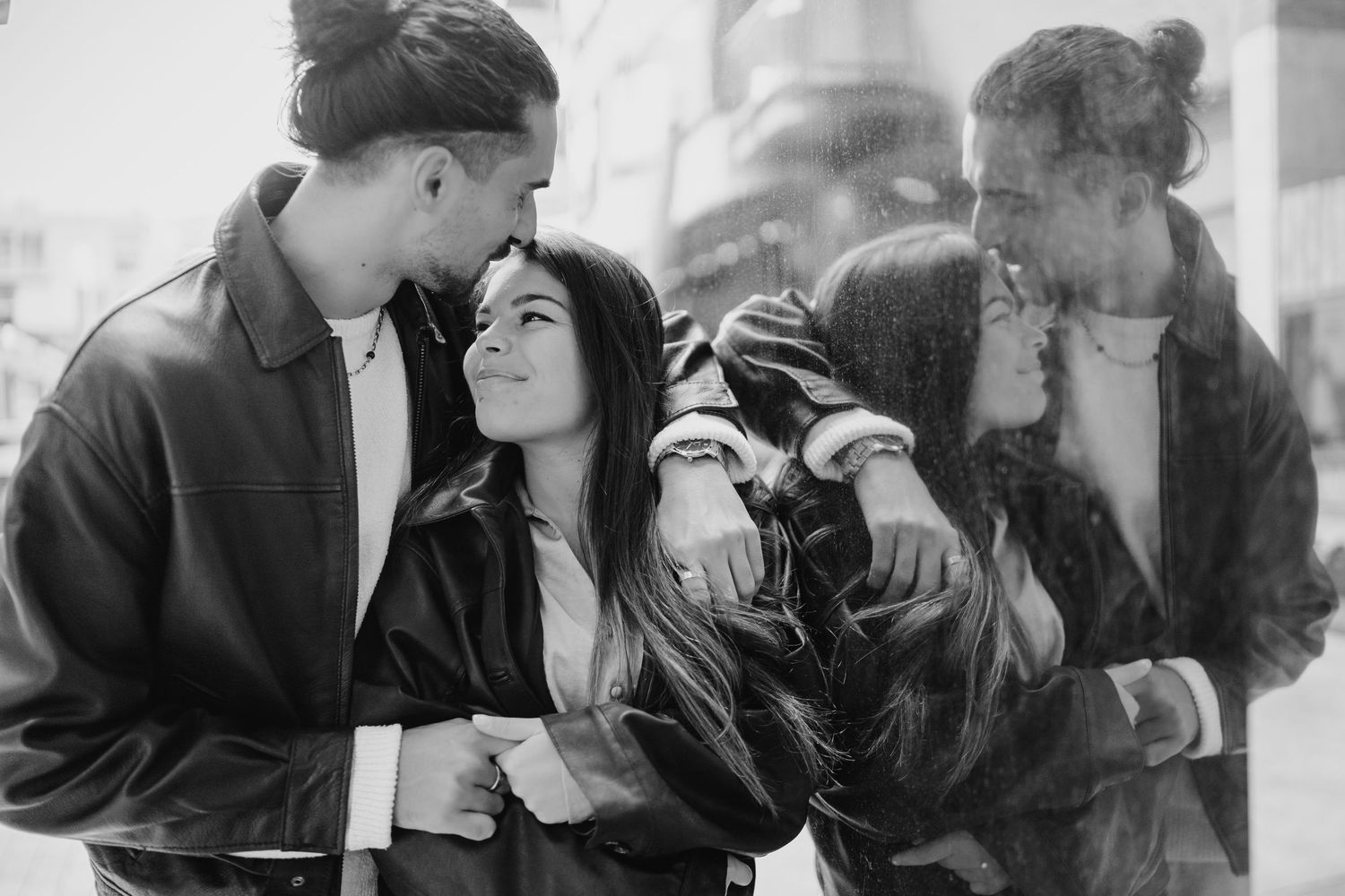 Black and white romantic photo sequence showing tender moments between a couple. Couple's Photoshoot PHOTOGRAPHER Dublin