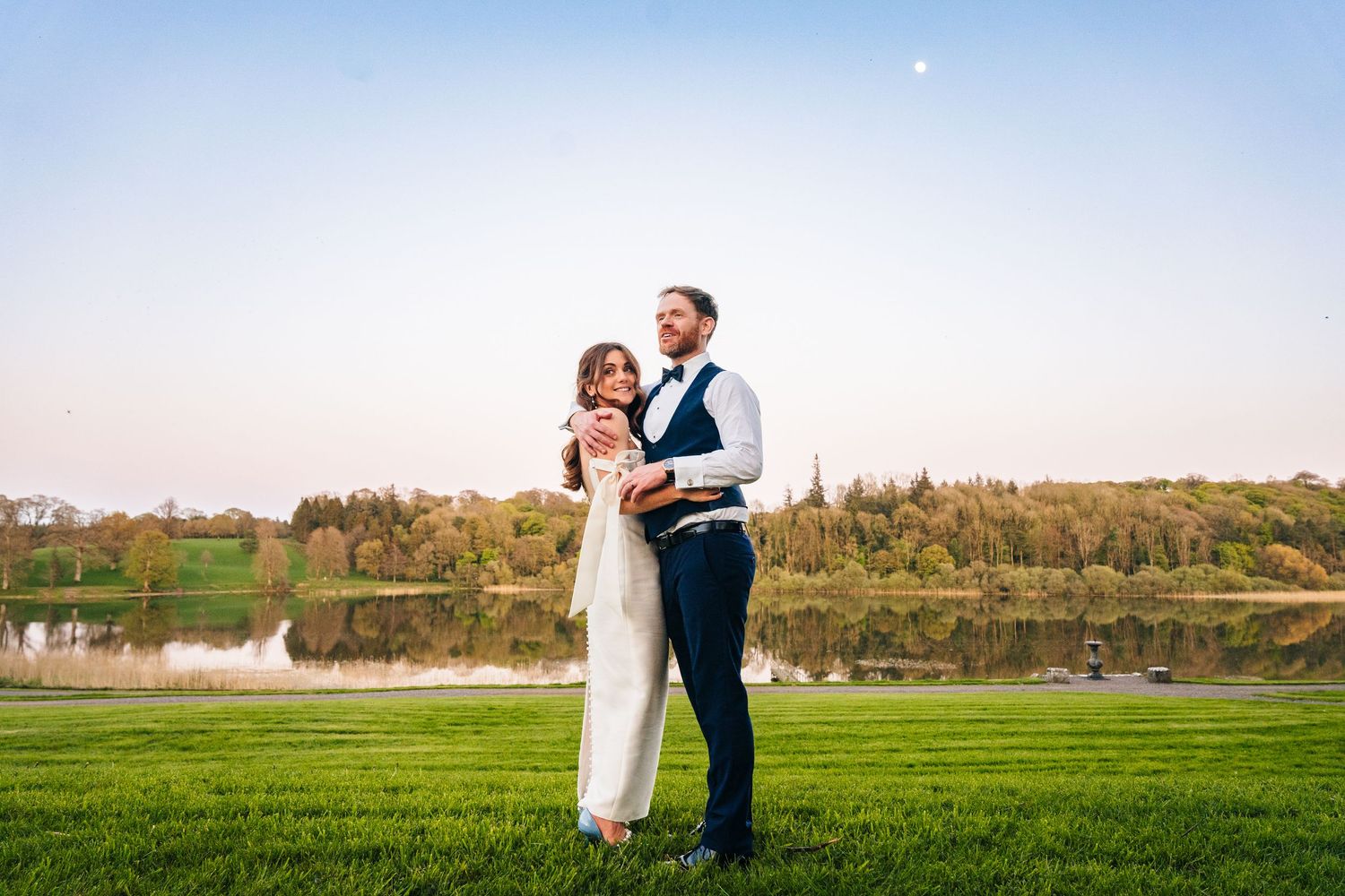 Castle Leslie Wedding Photographer Dublin Elegant wedding photos taken in a scenic outdoor setting with soft natural light.