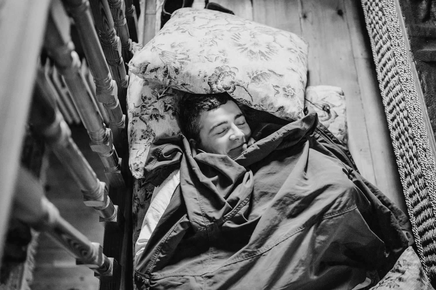 Poulaphouca Wedding photographer wicklow  Person sleeping peacefully in black and white photography.