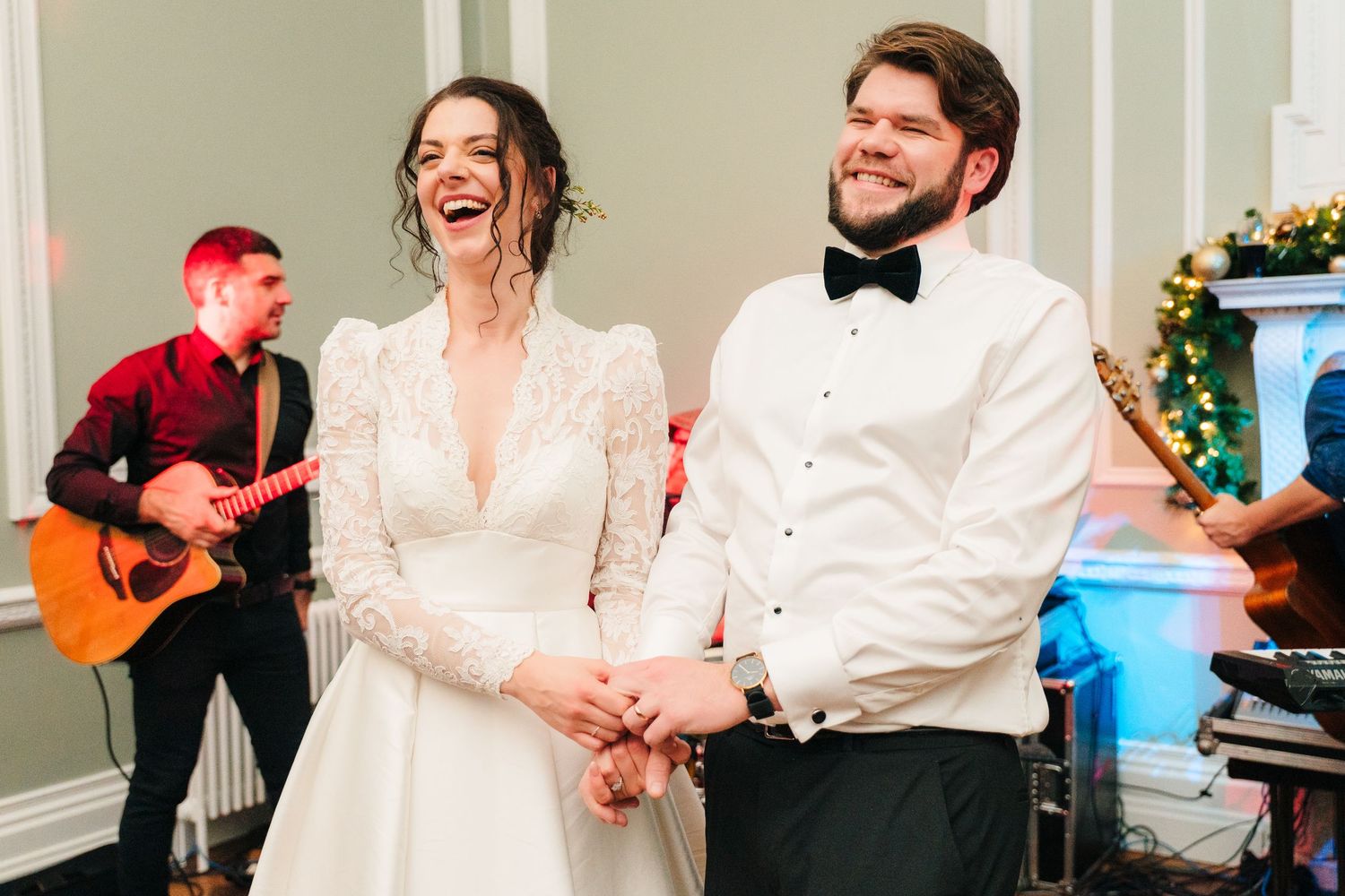 Wedding reception dance party with live music and joyful celebration. Stephens green club dublin Wedding photographer