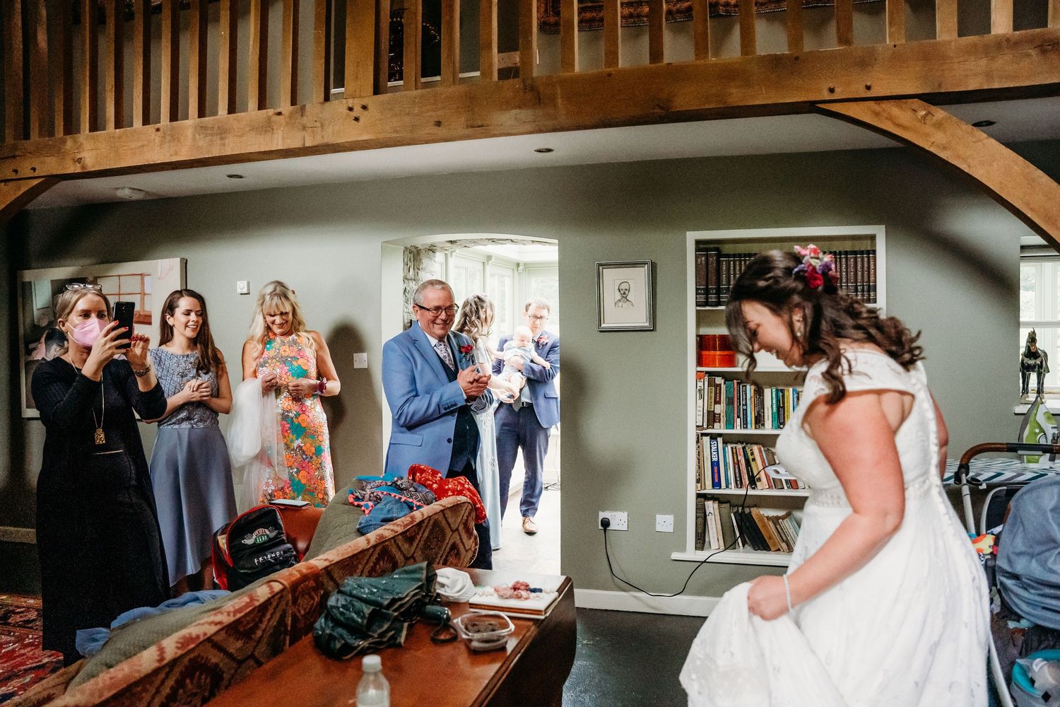 Interior shots showing wedding preparation moments in a rustic venue. Wedding photographer Dublin