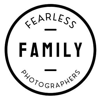 Circular black and white logo design featuring the text 'Fearless Family Photographers' in a minimalist style. wedding photographer dublin