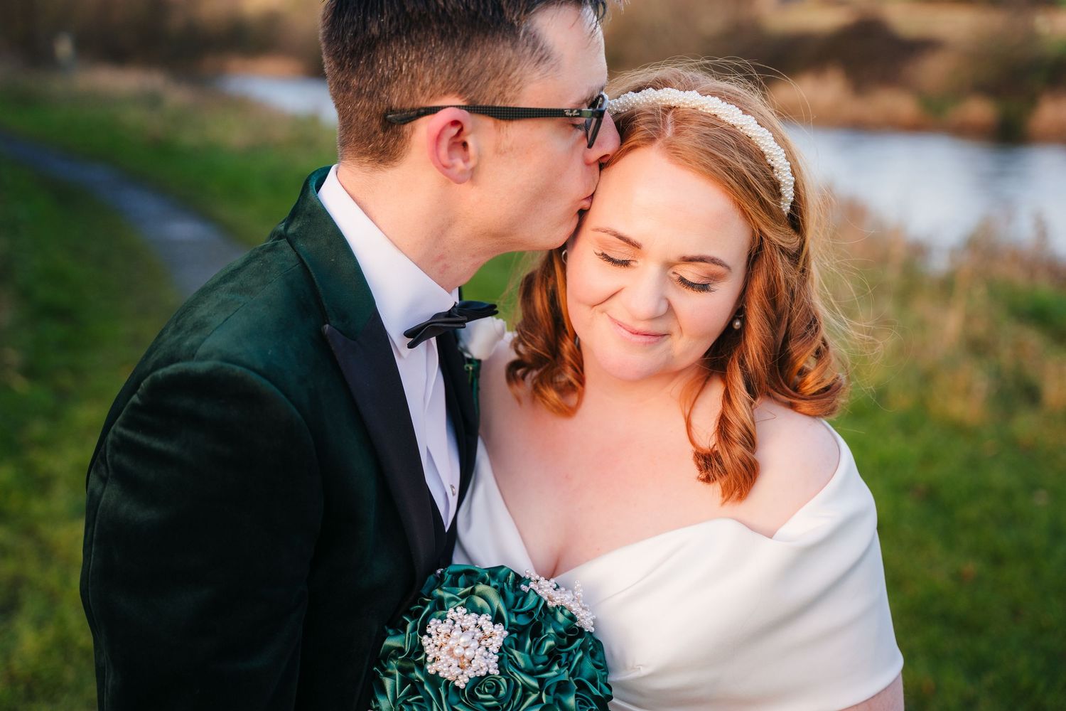 Romantic outdoor wedding portraits captured in a natural setting with soft lighting.  Wedding PHOTOGRAPHER Trim Castle