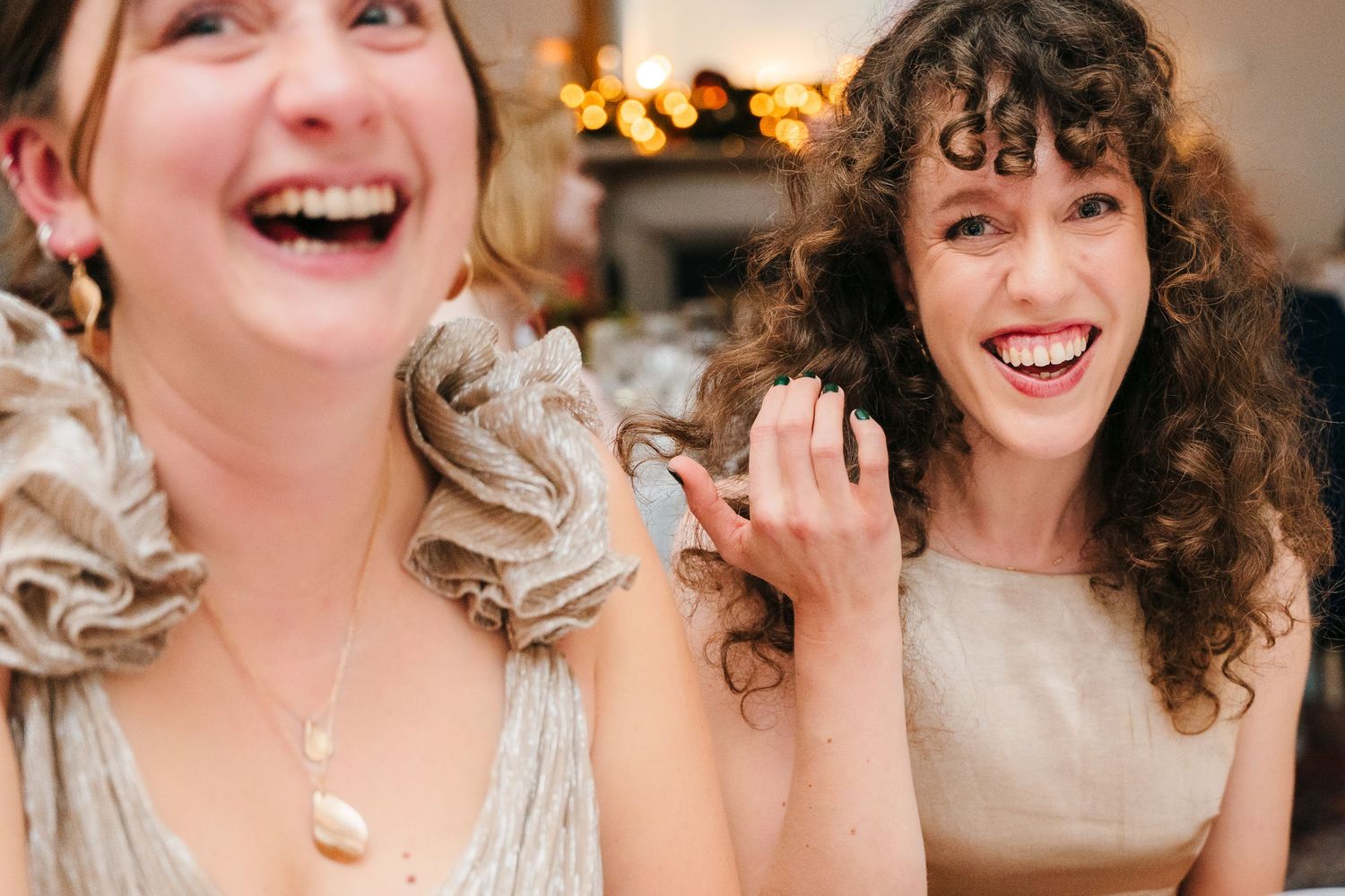 A row of candid close-up shots showing joyful expressions and laughter during a special occasion. Wedding Photographer Dublin Ireland