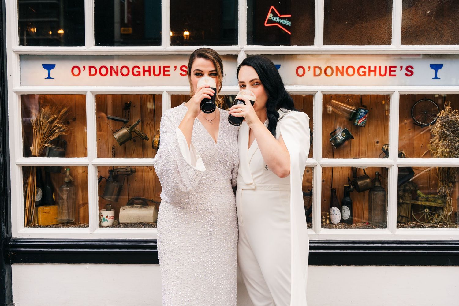 Exterior view of O'Donoghue's pub with signage and windows visible. House Dublin Wedding Photographer