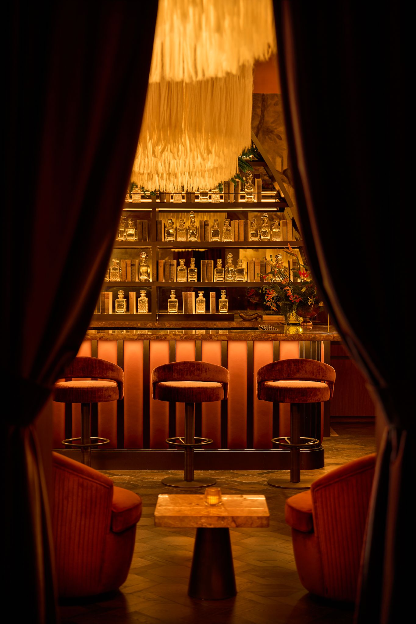 Interior Photography of a bar room, at the banana republic flagship store in Soho, NY. design by Studio Isaac and Gerald Isaac.