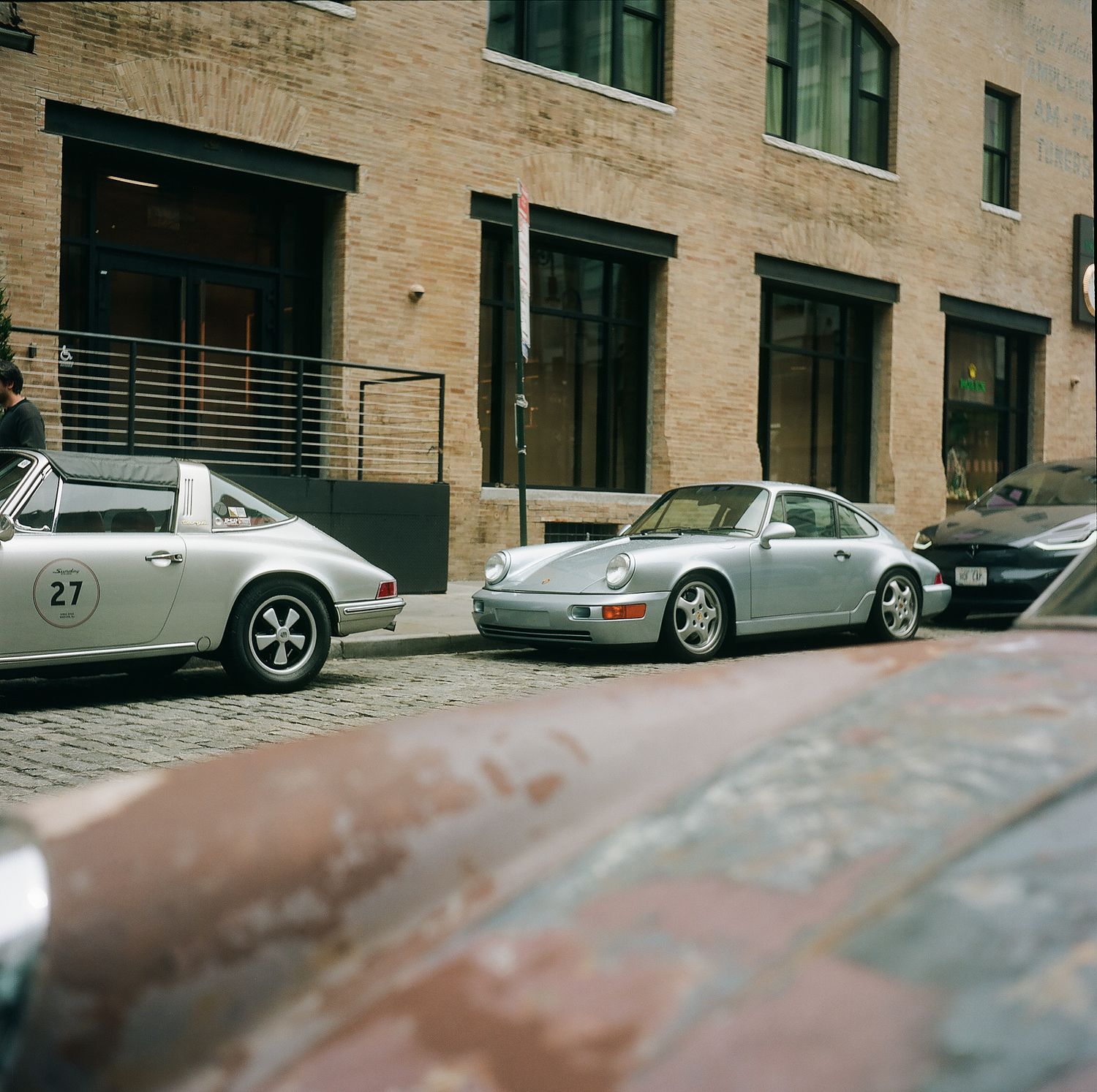 Porsche 911 car, black, photographed on film