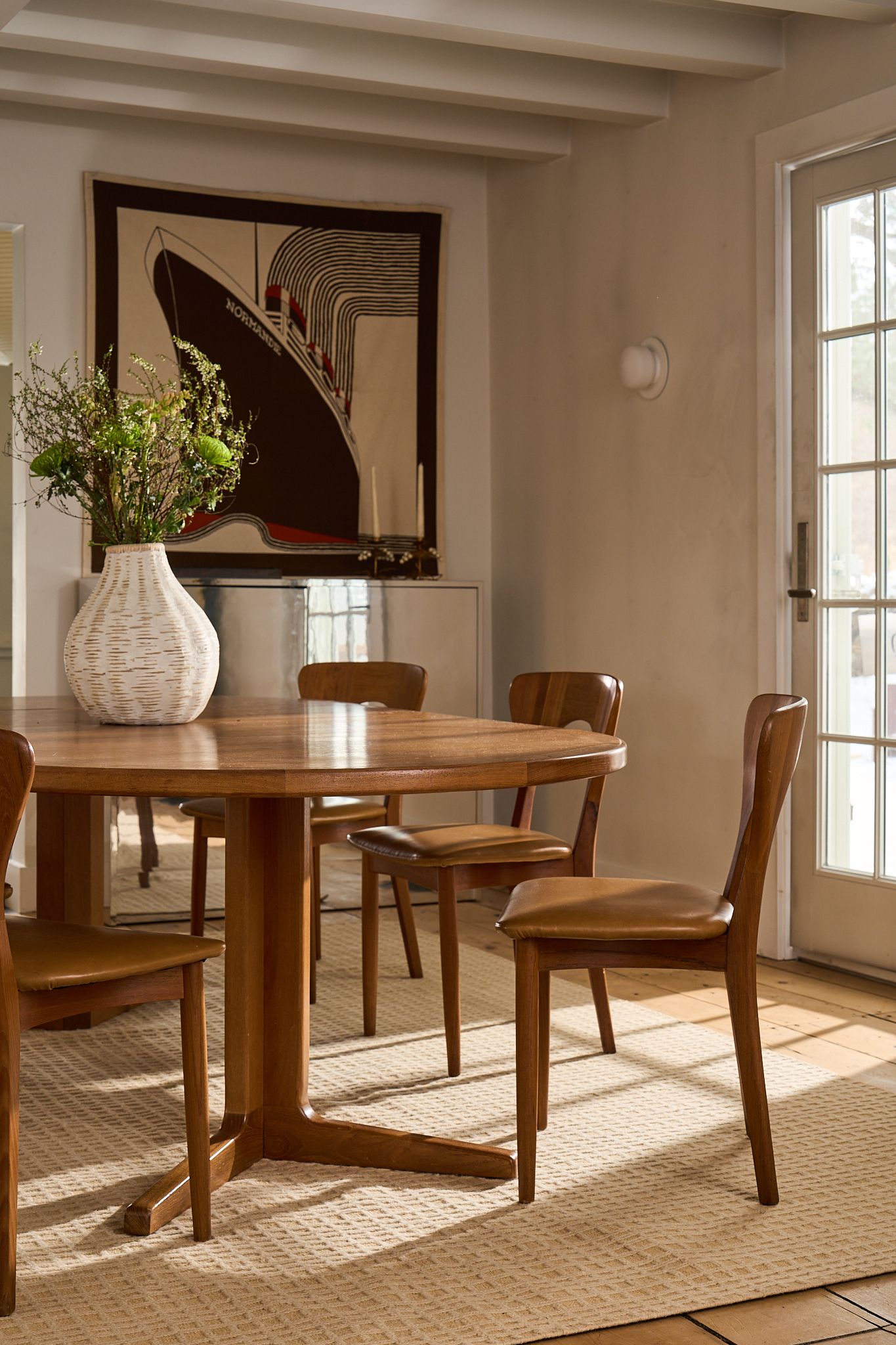 Product and lifestyle photograph of a rug designed and made by Postcard company, photographed upstate NY
