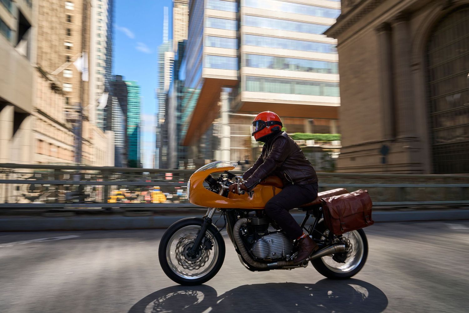 motorcycle photography, Distinguished Gentlement's Ride in NY, panning shot of a yellow motorcycle