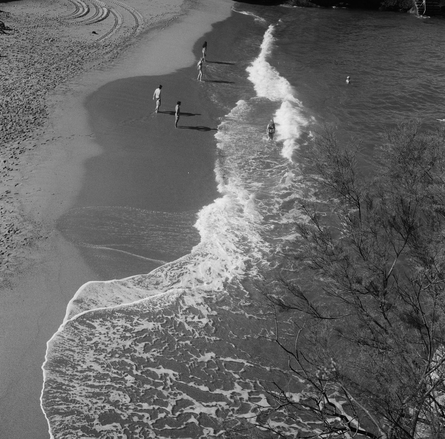 black and white photo of a beach in Biarritz France
