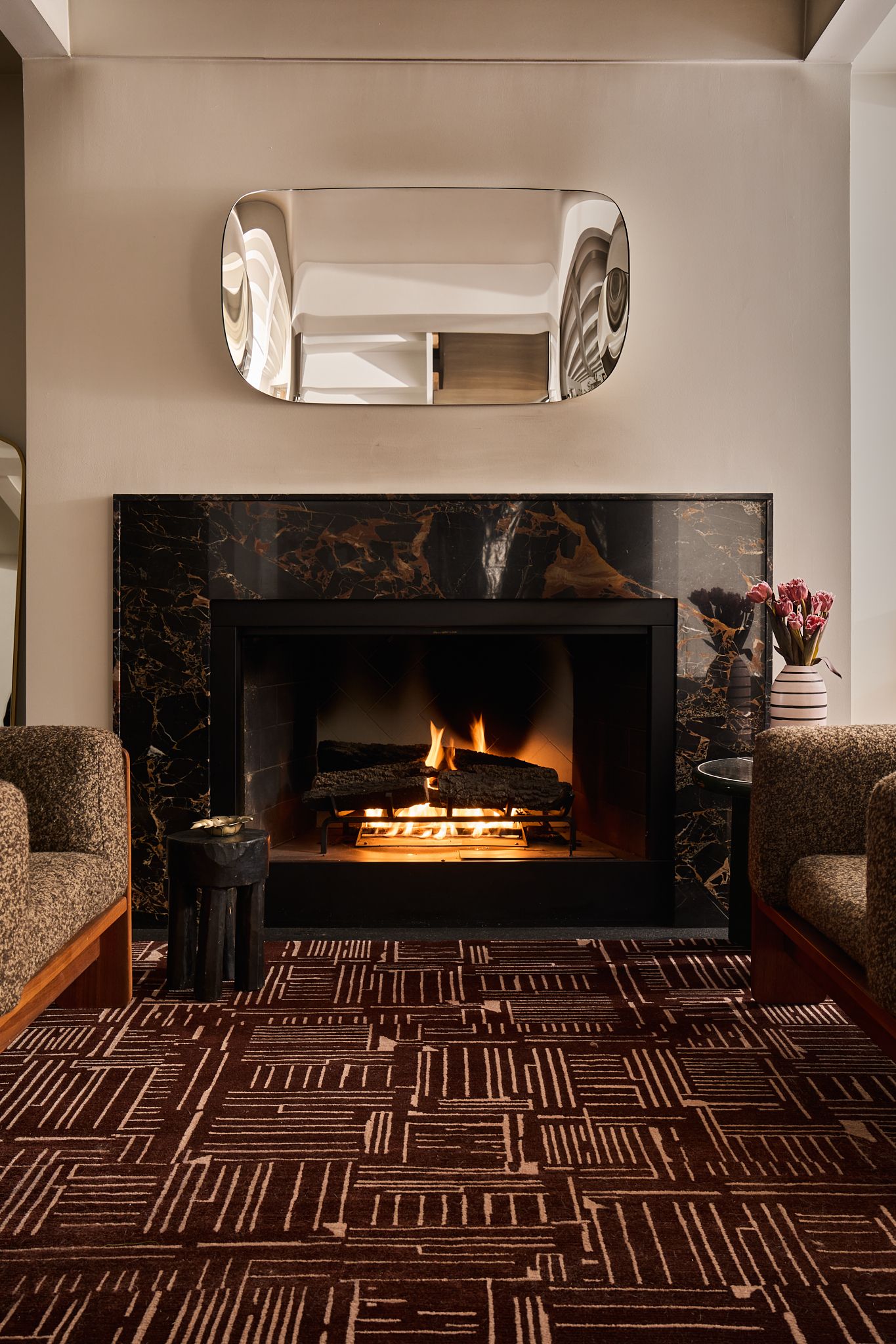 Product and lifestyle photograph of a rug designed and made by Postcard company, photographed upstate NY