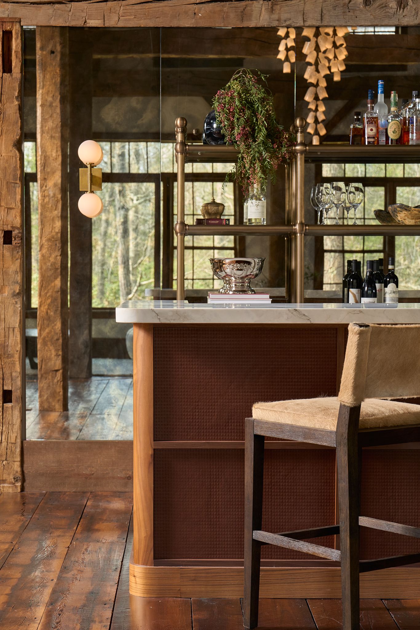 Interior Photography of a bar room inside a Barn in a Connecticut house design by Studio Isaac and Gerald Isaac.