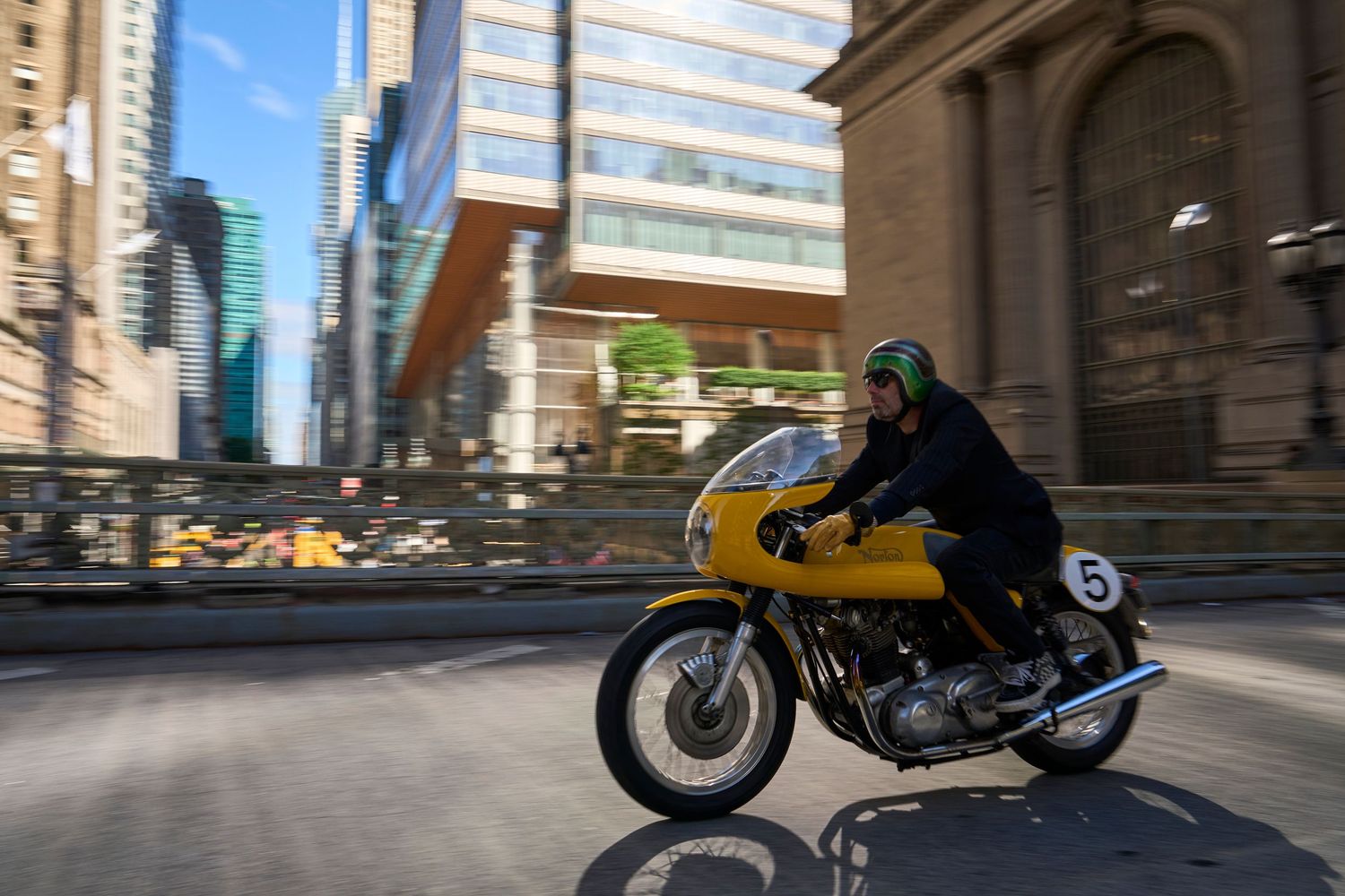 motorcycle photography, Distinguished Gentlement's Ride in NY, panning shot of a yellow motorcycle