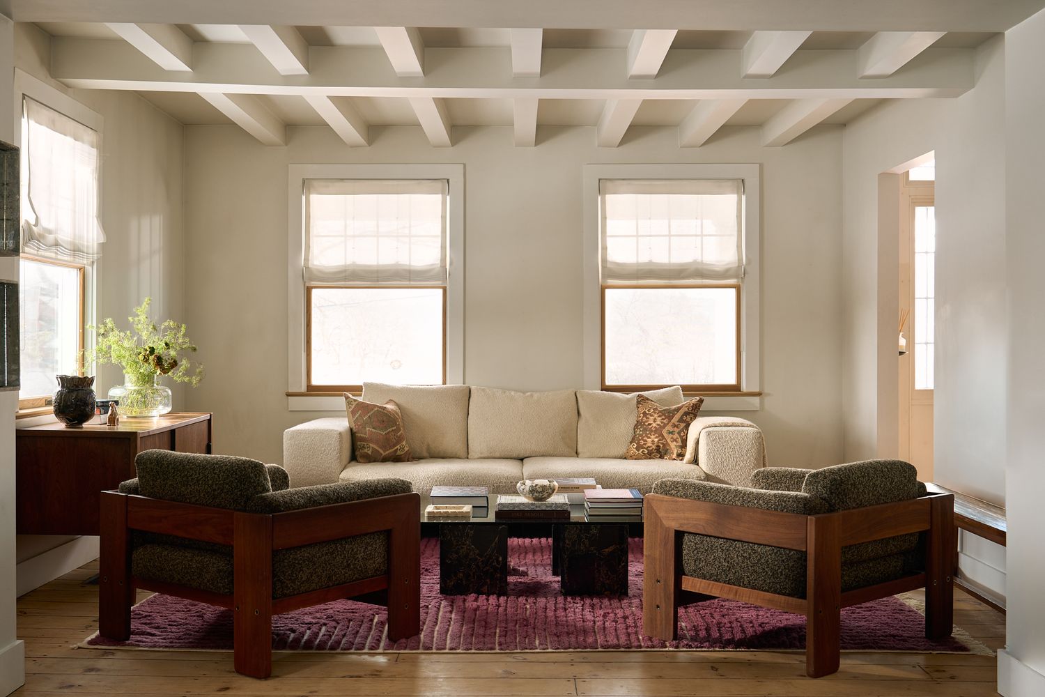 Product and lifestyle photograph of a rug designed and made by Postcard company, photographed upstate NY