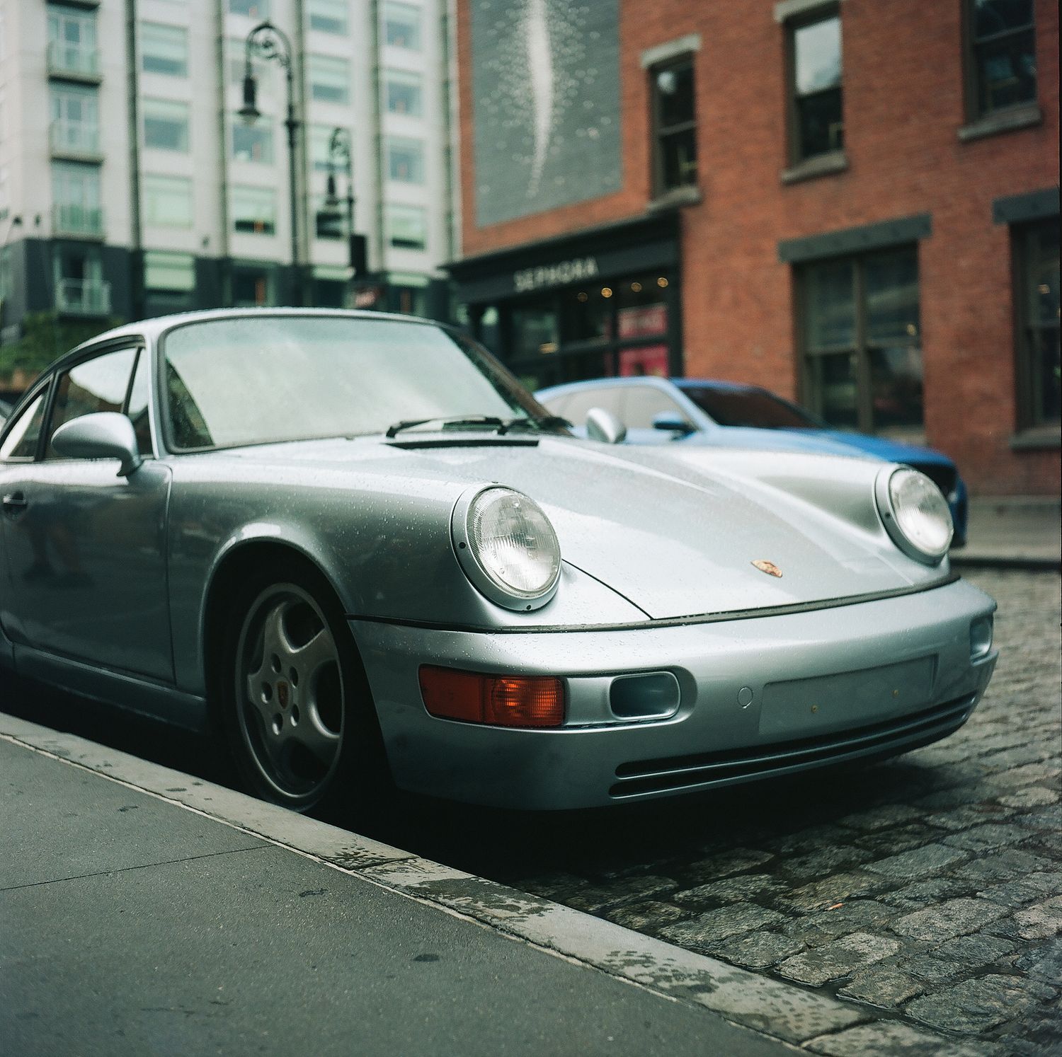 Porsche 911 car, grey, photographed on film