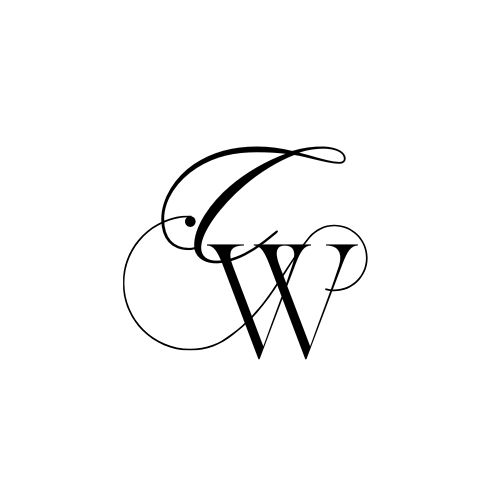 Elegant black monogram design combining cursive C and W letters in a decorative style.