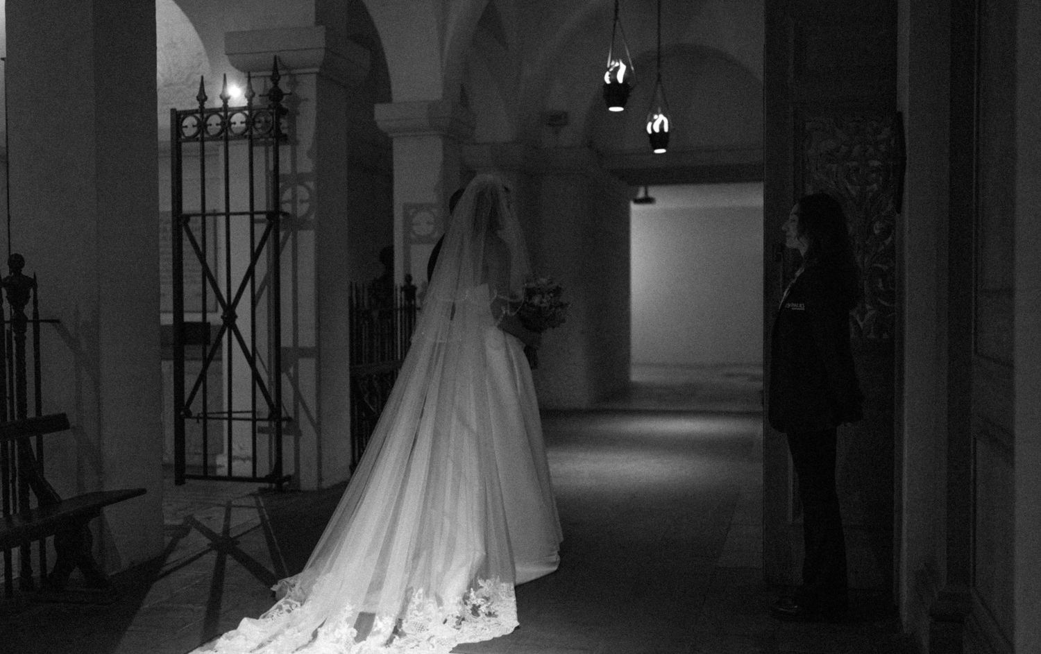 B&W Photo of bride entering ceremony