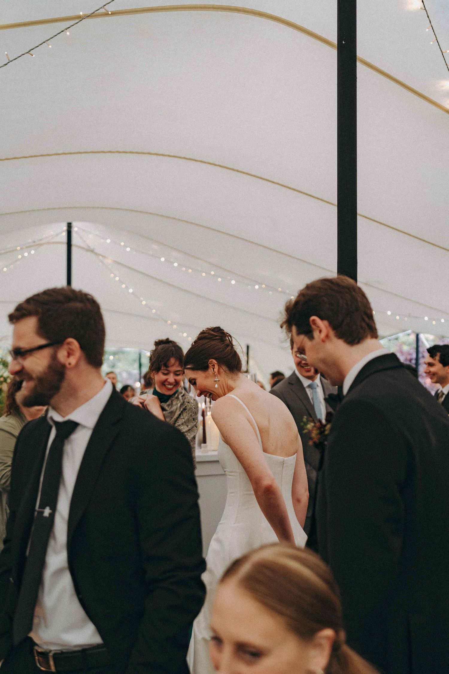 bride & groom groom entering drink reception tent, cotswold wedding