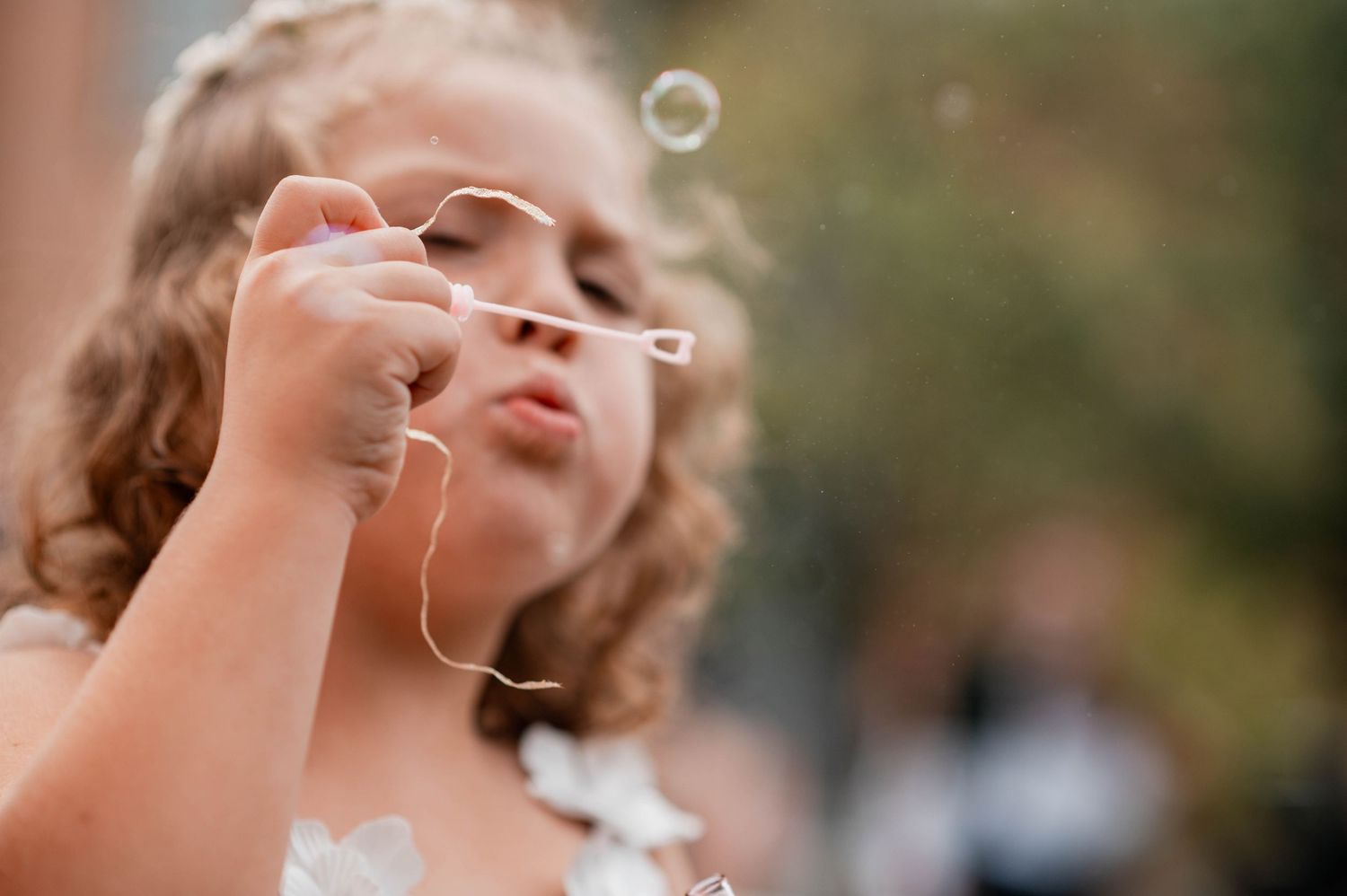 Close-up shot of bubbles floating against a soft bokeh background.