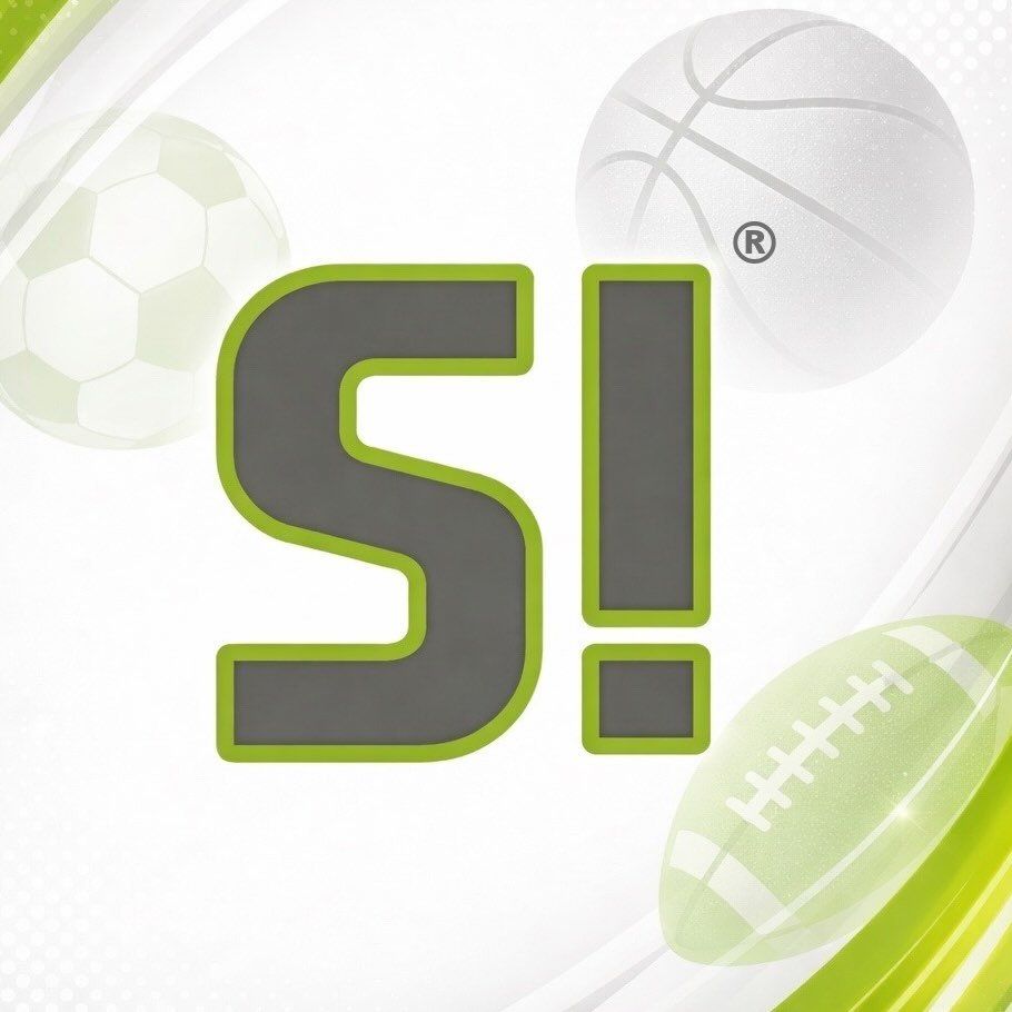 Sporting News logo featuring bold S! letters with soccer, basketball, and football graphics on white background.