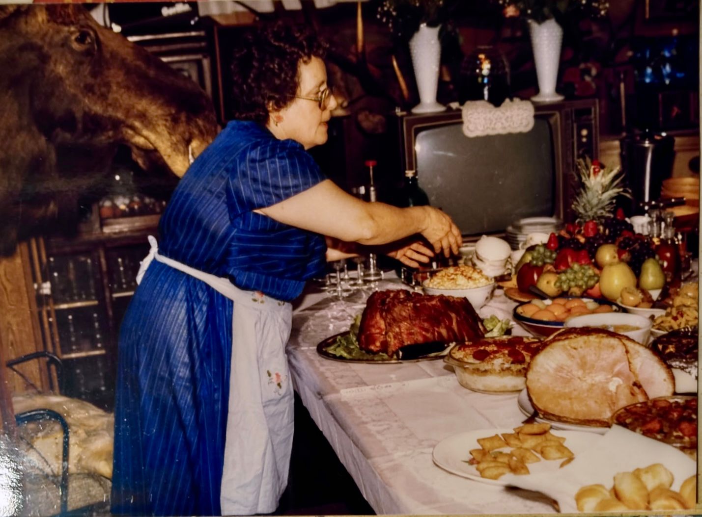 Holiday table prepared by Sarah Channing’s grandmother Eva, whose tradition of photographing family meals inspired Before the Bite Photograp