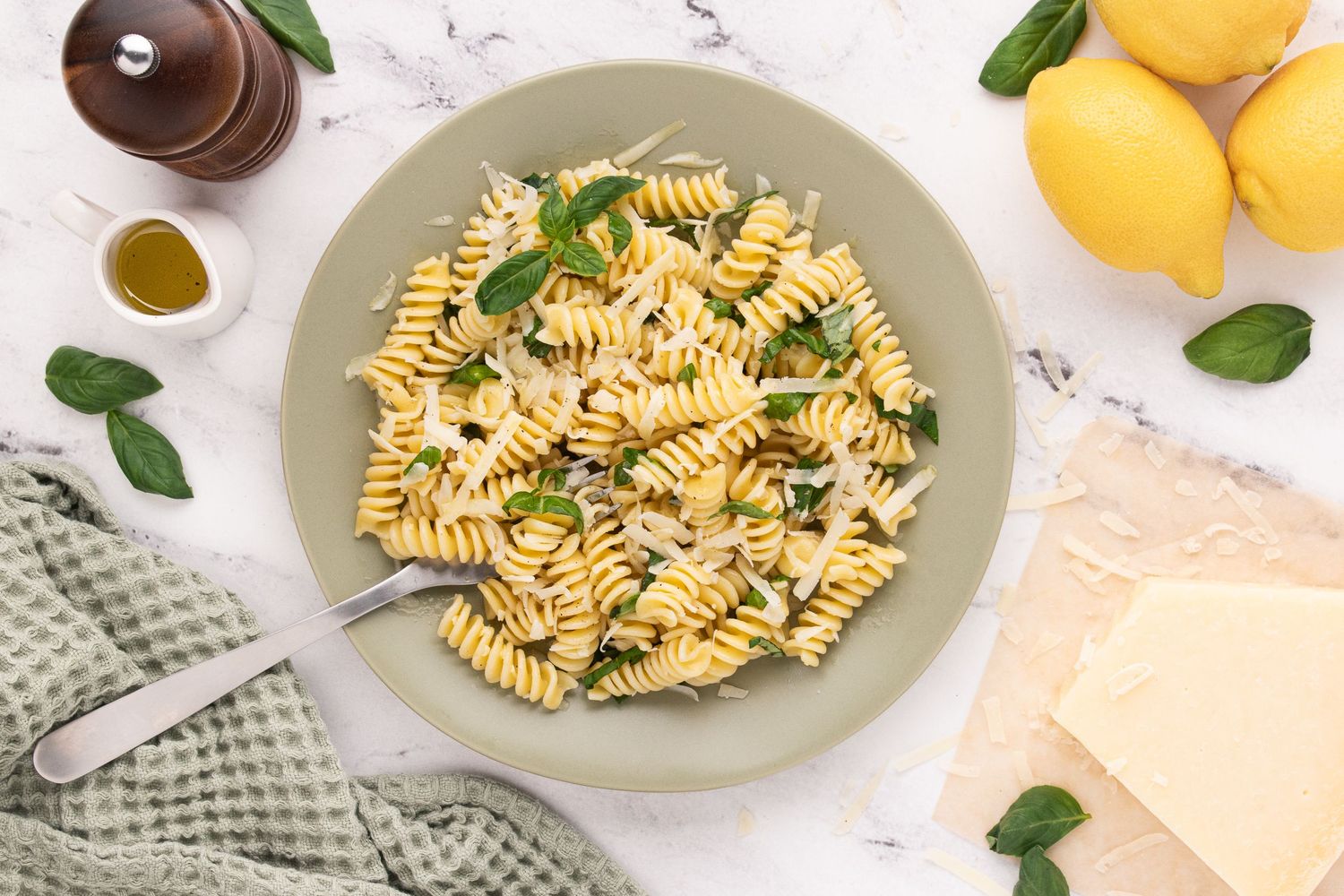 plated lemon pasta salad with basil