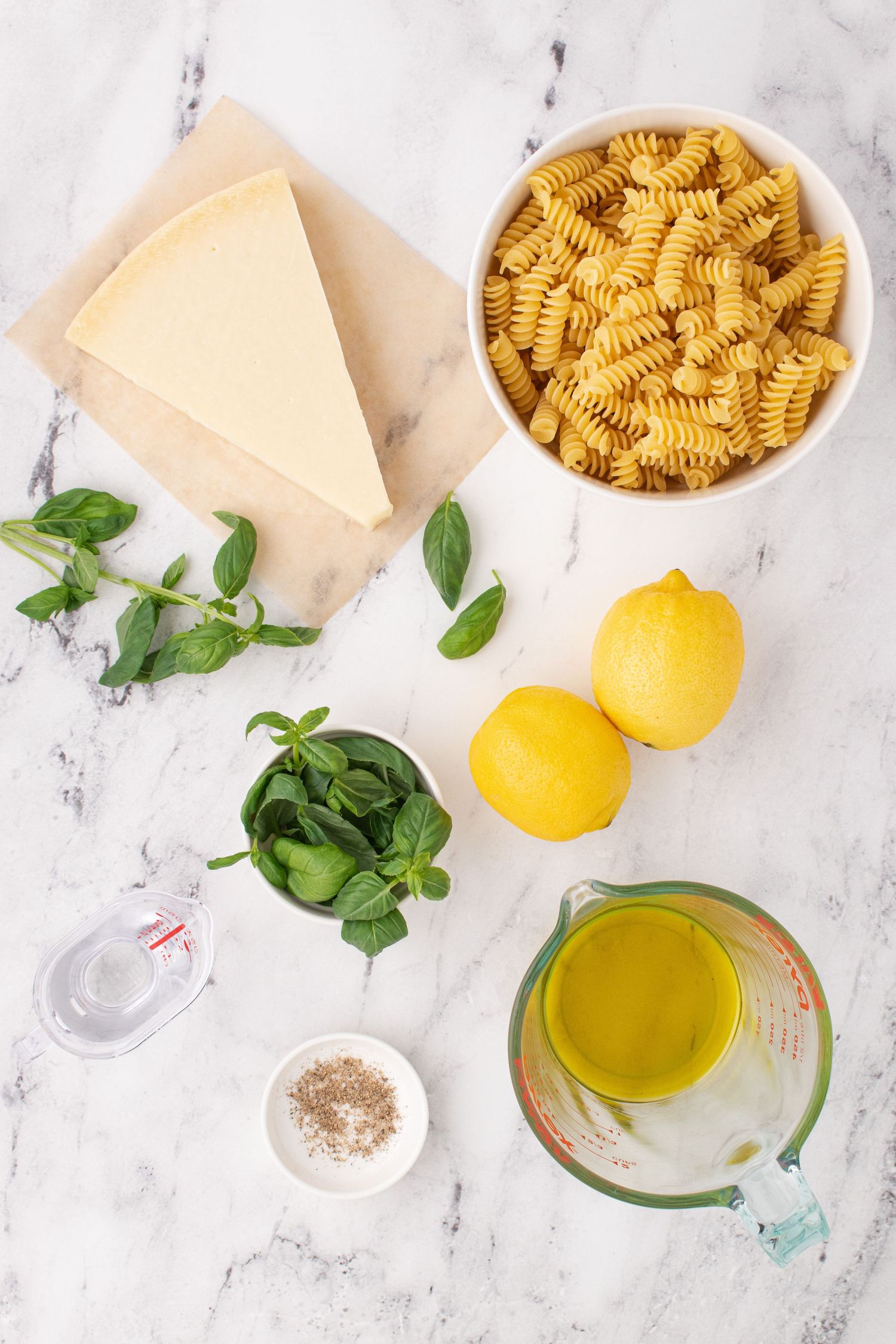 ingredient shot for lemon basil pasta salad