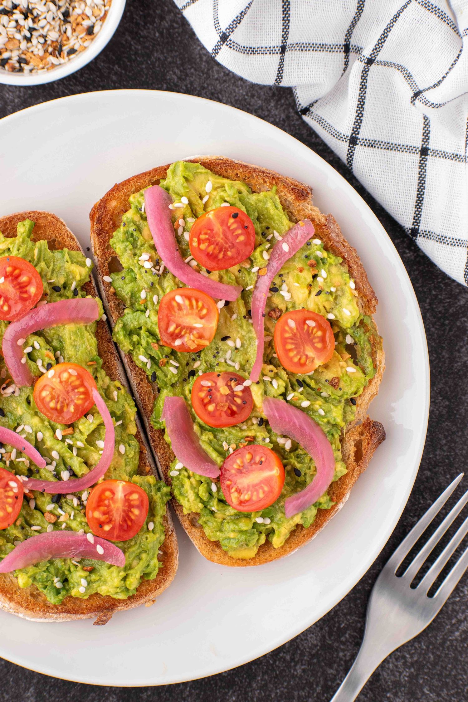 Plated smashed avocado toast