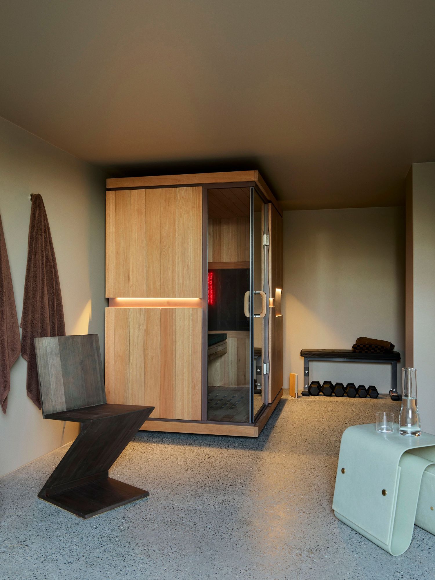 Alaia Palm Beach wellness level, with Sunlighten Sauna and ice bath.