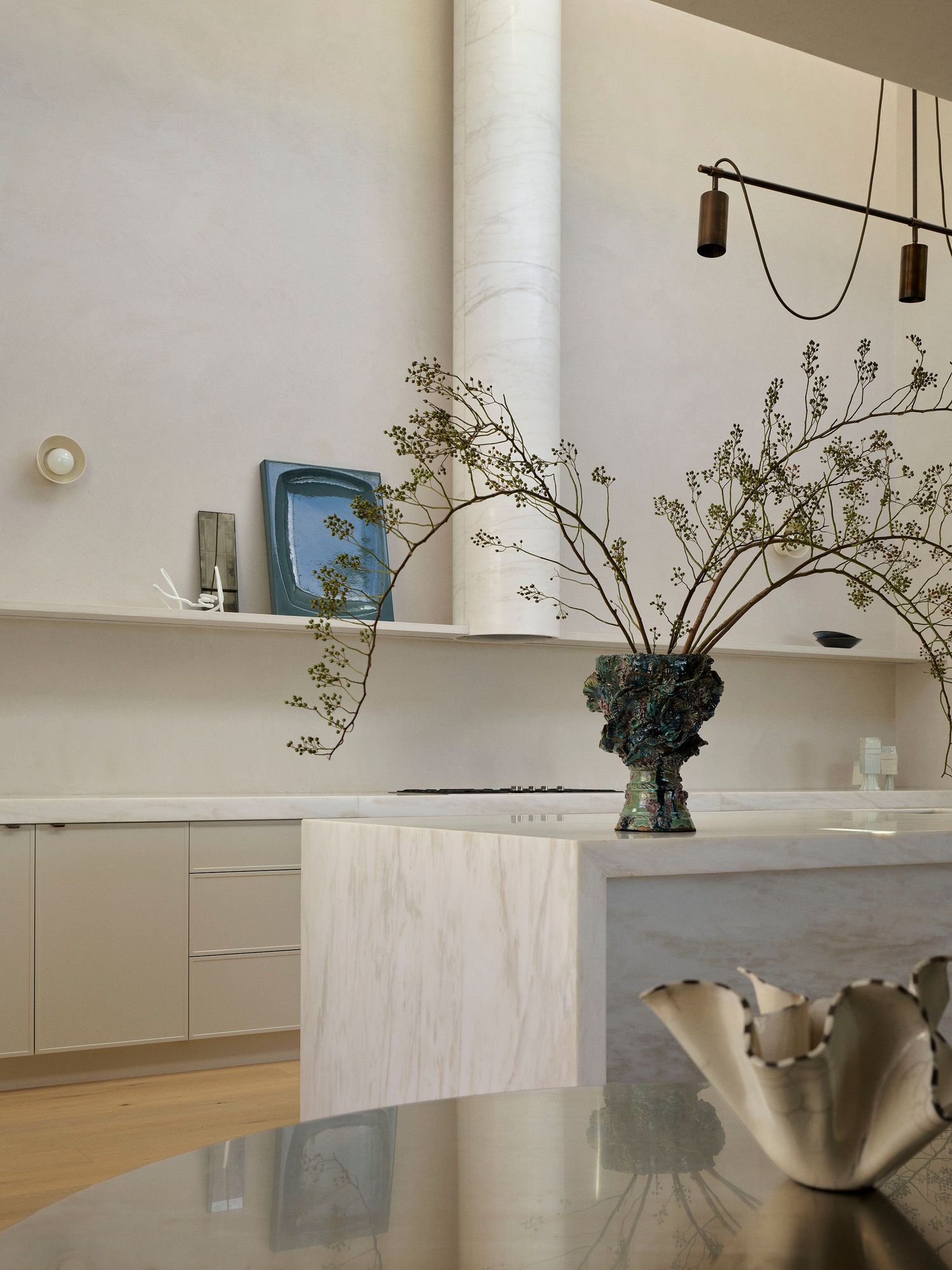 Alaia Palm Beach, kitchen with double height void and stunning marble stone.