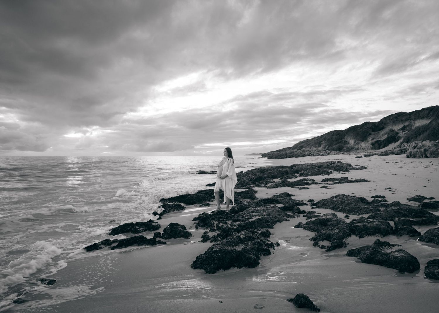 Maternity photo at Quinns Rocks. Wide shot / landscape