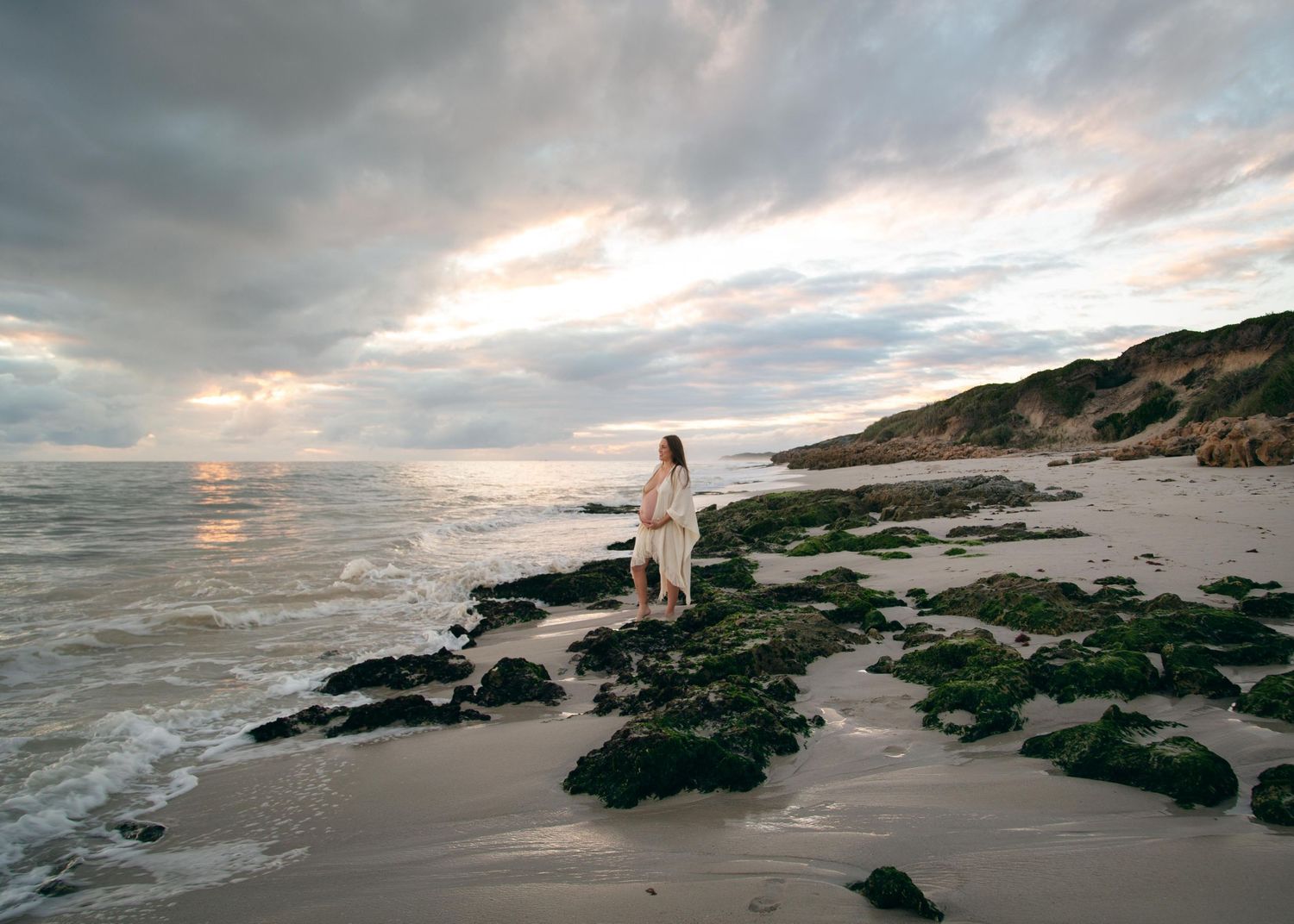 Maternity photo at Quinns Rocks. Wide shot / landscape