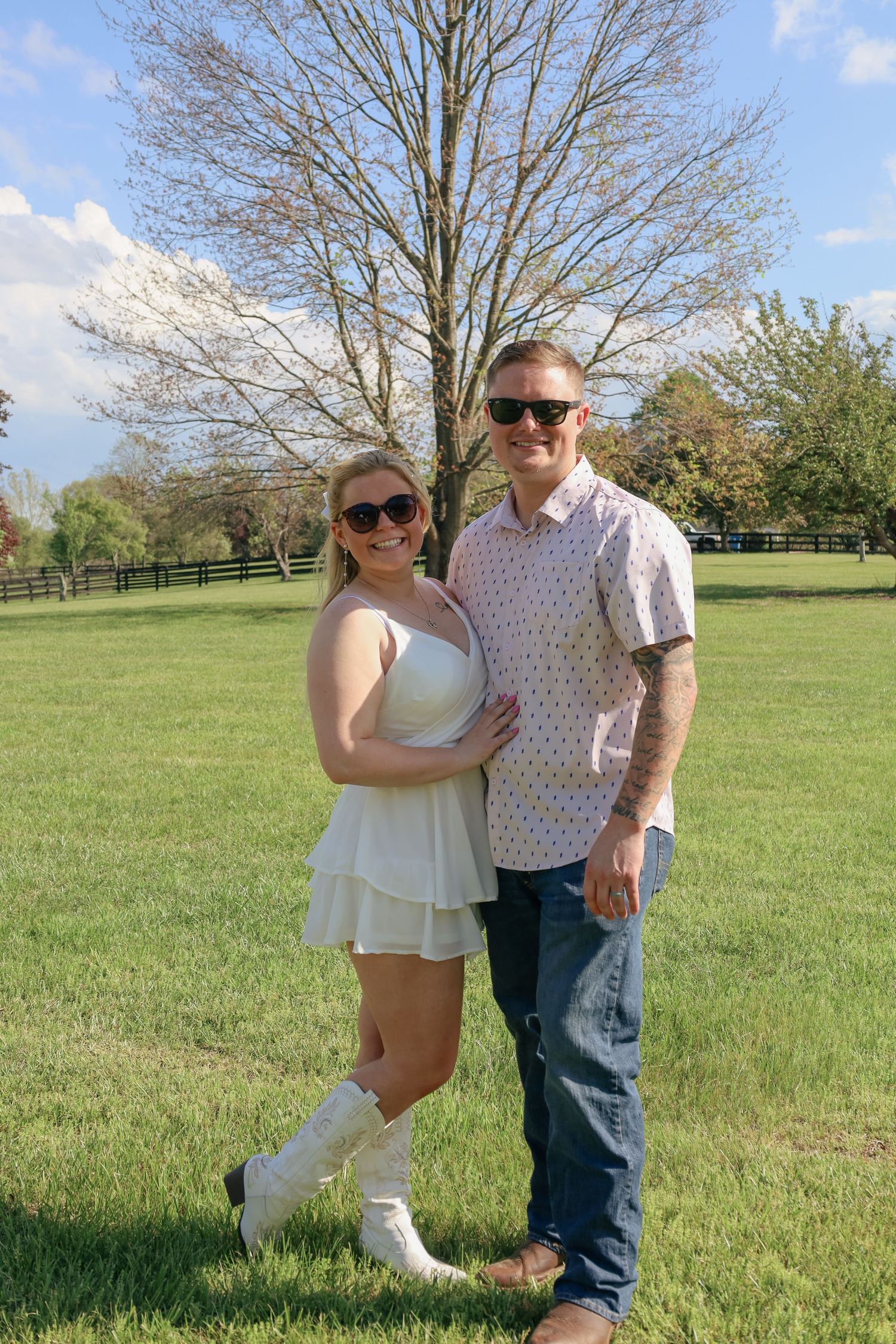 Series of candid moments photographed in a grassy field on a bright spring day.