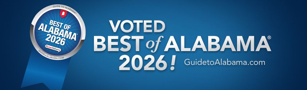 Banner announcing Best of Alabama 2026 award with blue ribbon logo and GuidetoAlabama.com website reference.