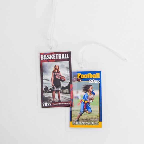 Two sports trading cards displayed against a white background, showing basketball and football themed designs.