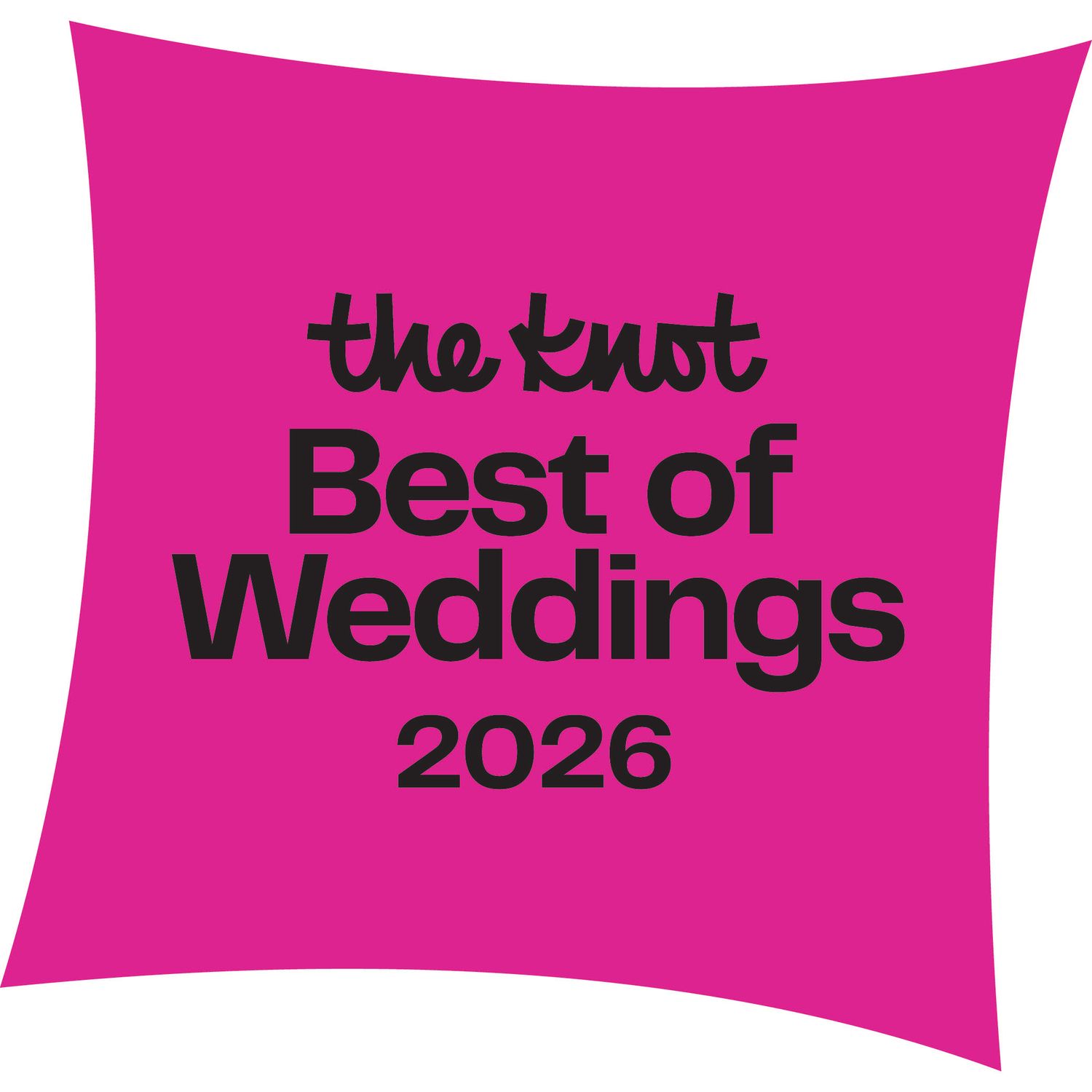 The Knot Best of Weddings 2026 award badge on a bright pink background.
