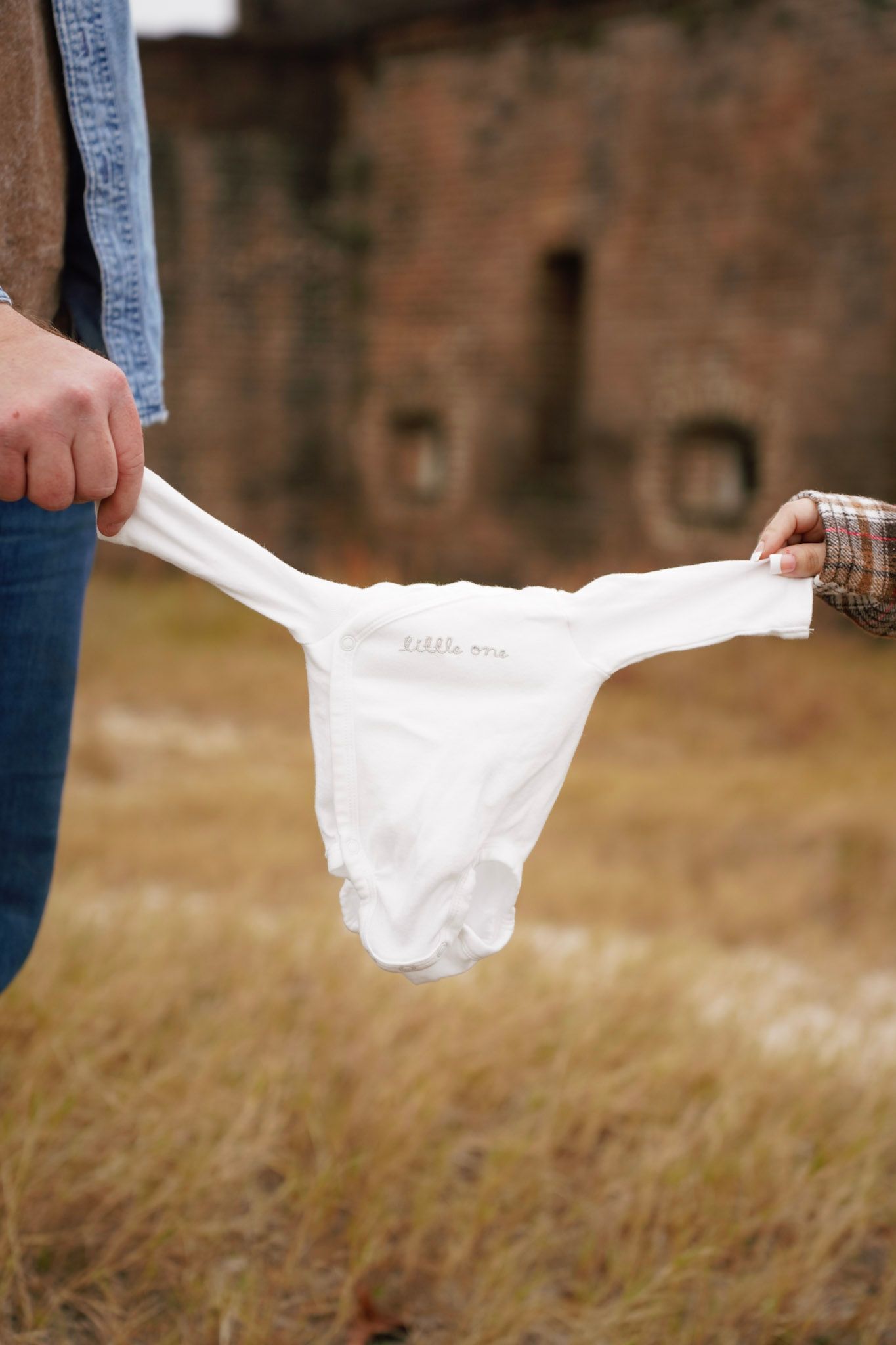 A white cloth napkin or tissue being torn apart in a field of dry grass against a blurred background.