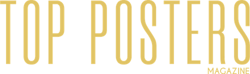 Gold metallic Top Posters Magazine text logo.