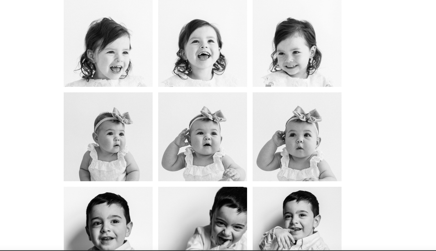 A vintage black and white grid collage showing twelve different expressions and moods from the same portrait photo.