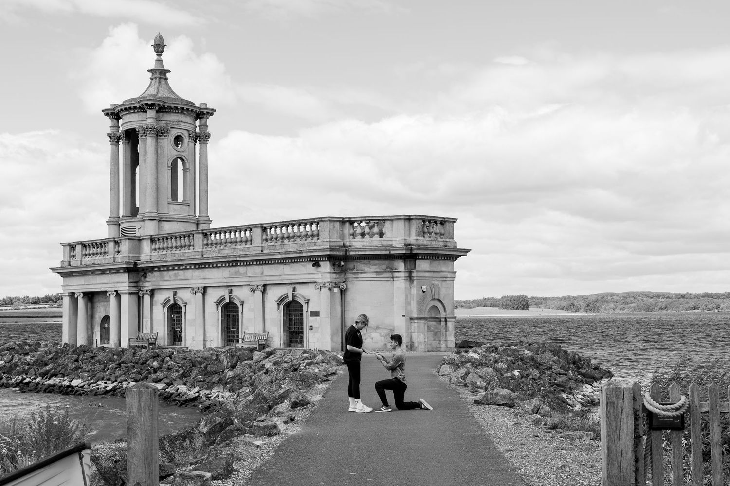 A proposal taking place outside Normanton Church, Rutland.