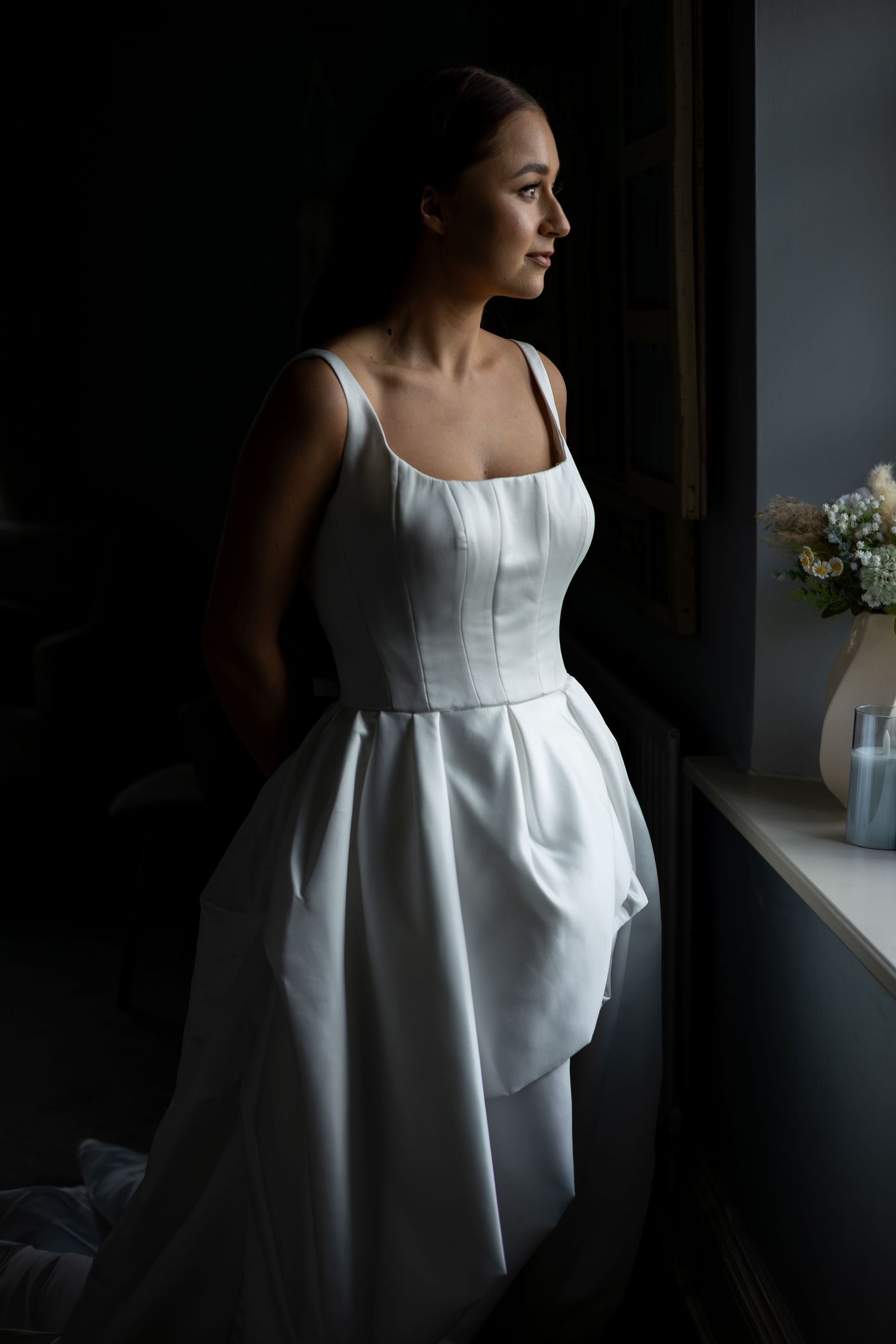 Bridal portraits out of the window at The Cockliffe Country House, Nottingham.