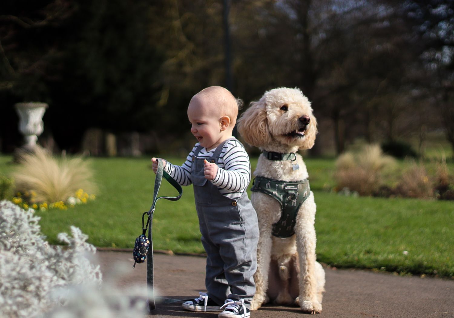 Baby boy and his dog best friend. Family photo. Natural documentary photography