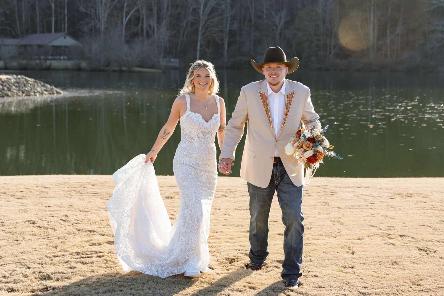 Romantic couple portraits at Taylor Estate in Rome GA during November wedding