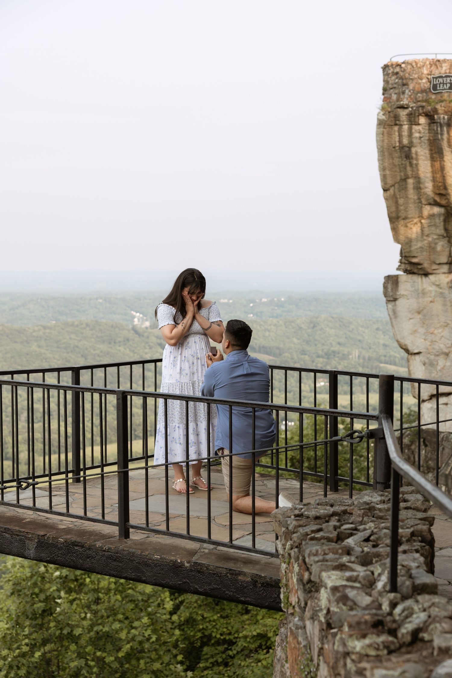 Genuine reaction after surprise proposal at Lover’s Leap Rock City Lookout Mountain