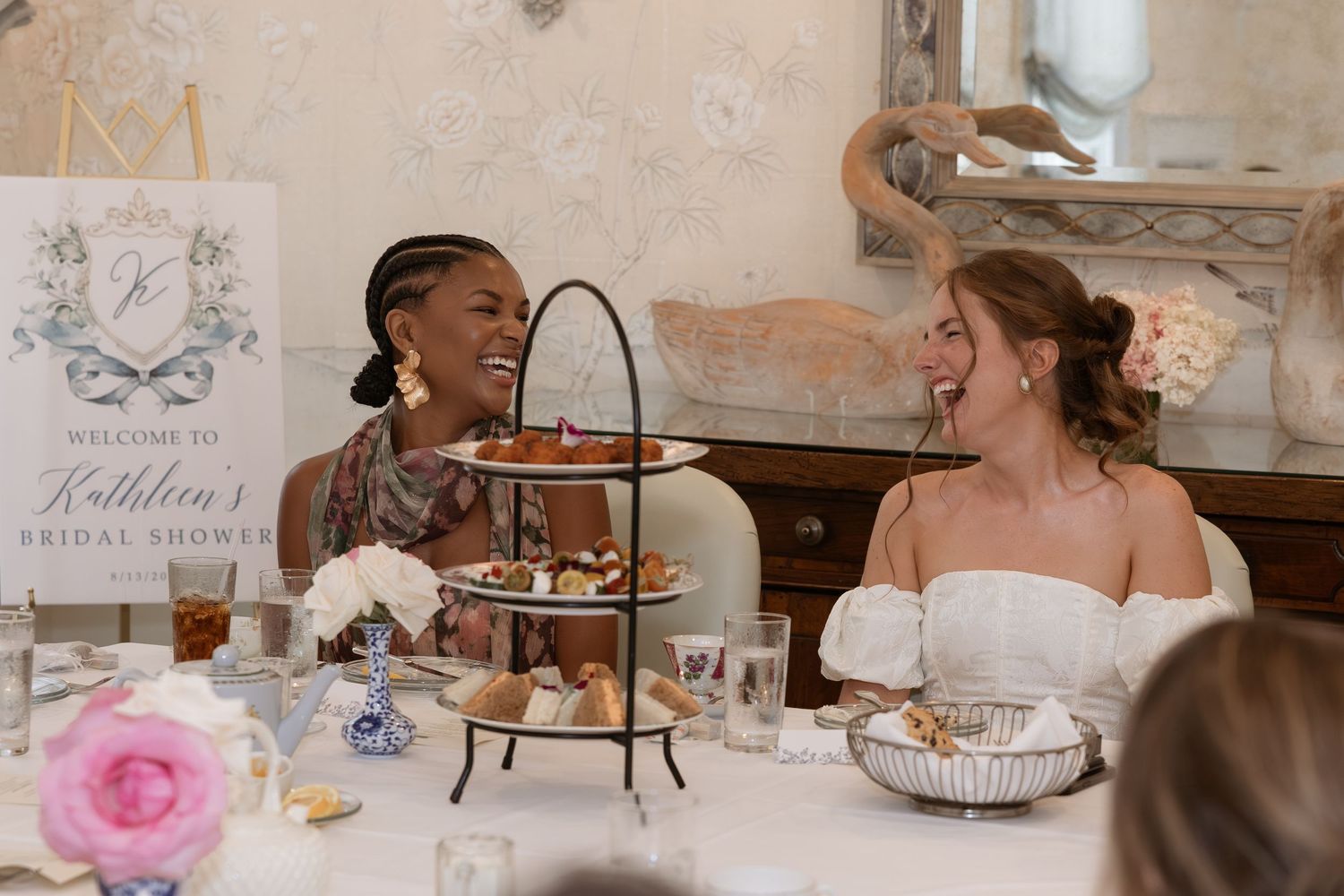 Friends and family mingling at elegant bridal shower in Atlanta