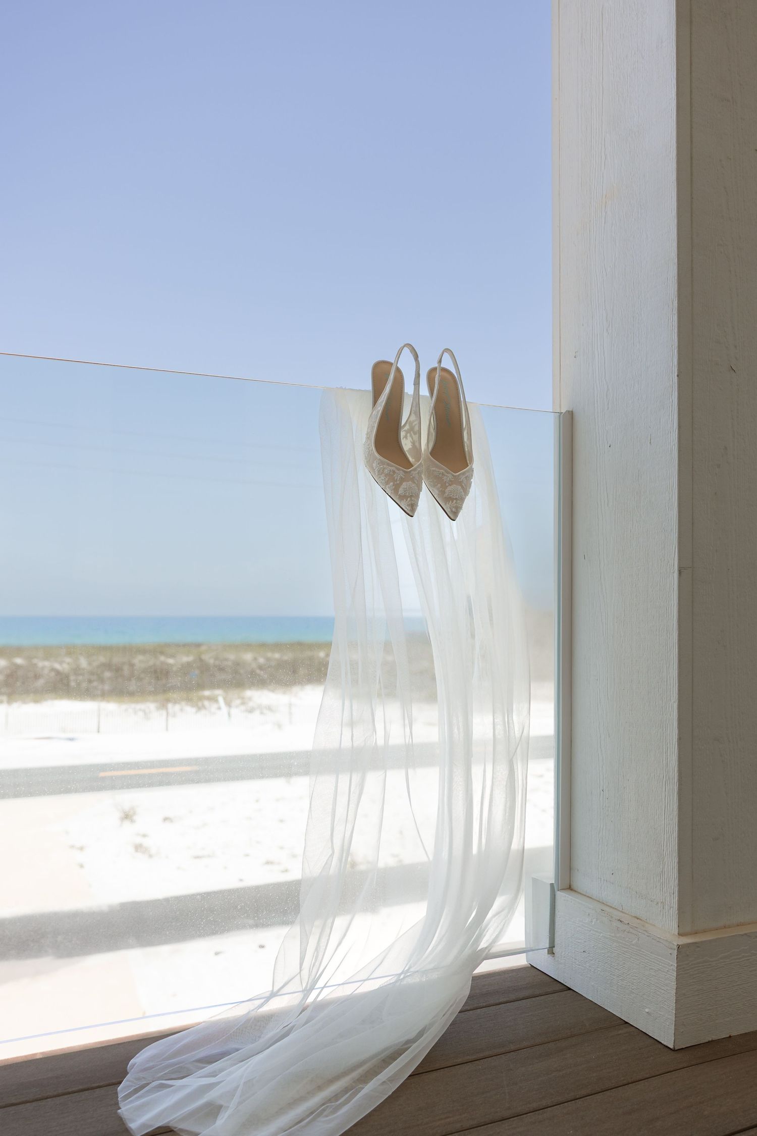 Close-up bridal details during laid-back Navarre Beach micro wedding